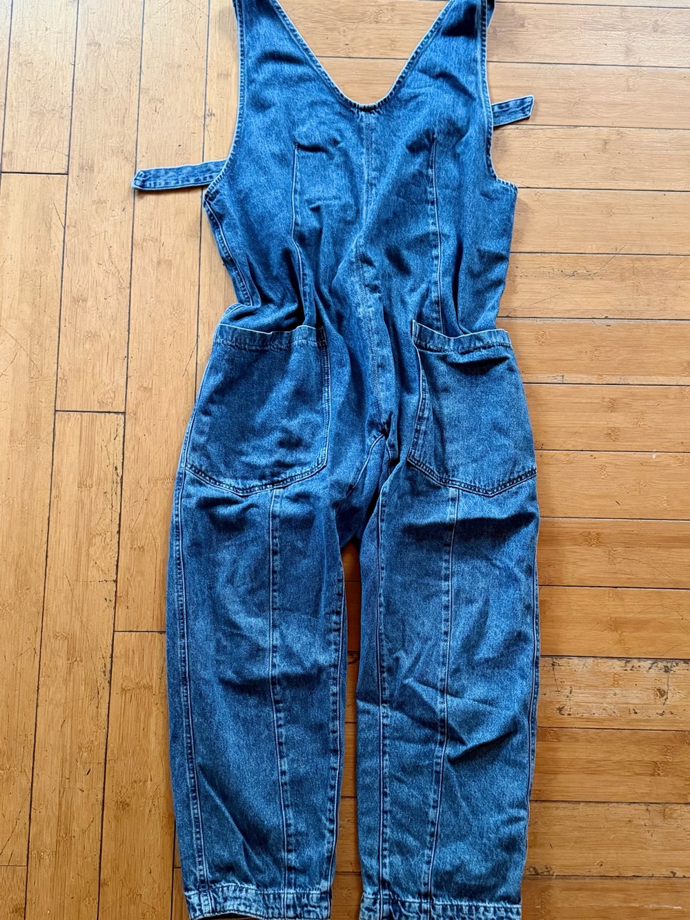 Free People Mid Wash Blue Denim Overalls